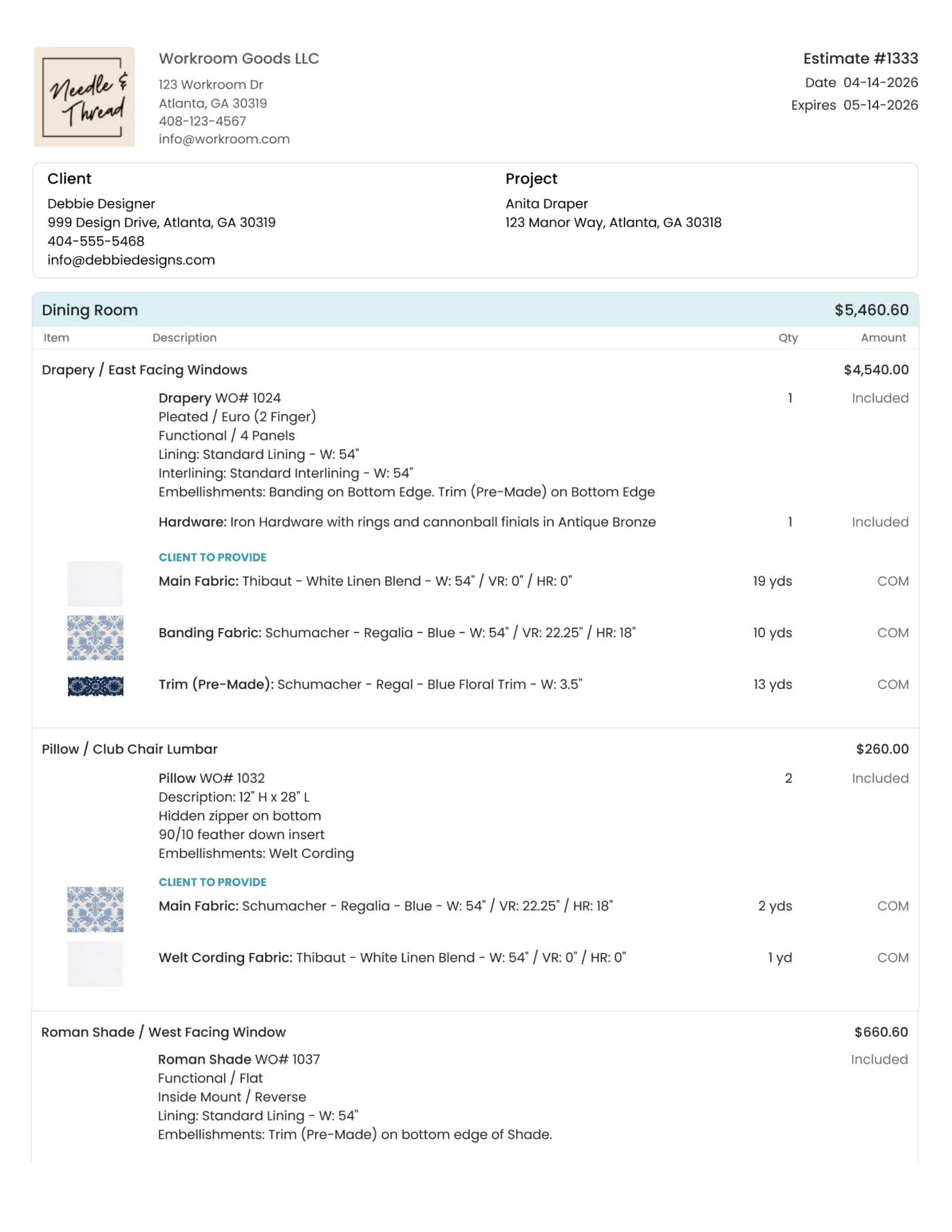 QUIPA branded estimate PDF